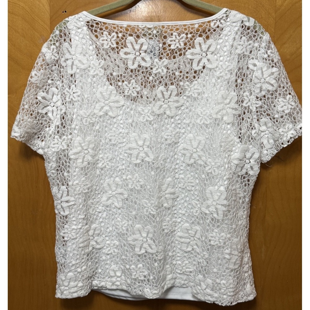 Ruby Rd. Womens Floral Lace Overlay Top w/ Tank Summer Beachy White Sz 14 - Picture 2 of 8